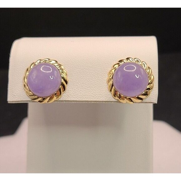 14K {585} Lavender Jade Stud Earrings By East Arts 16MM...
